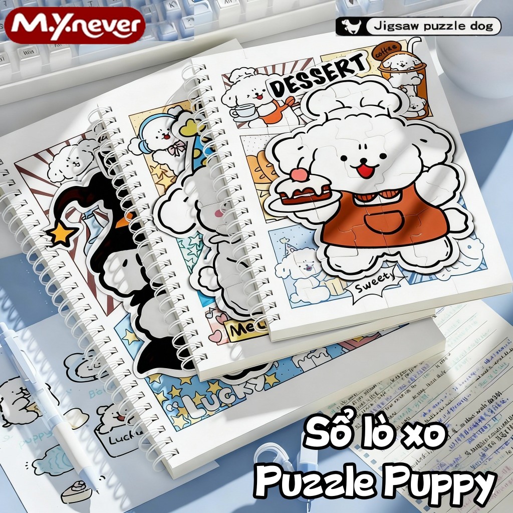 M.Y.Never Sổ tay dễ thương B5, gáy lò xo, kẻ ngang + ô ly, 120 trang, giấy dày 80g, bìa nhựa chống nước