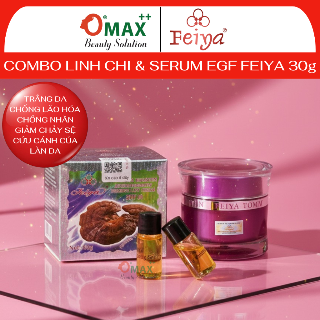 Combo Kem Feiya Linh Chi 30g và SERUM 5ml - Làm Trắng - Chống Lão Hóa - Xóa Nếp Nhăn - Giảm Mụn