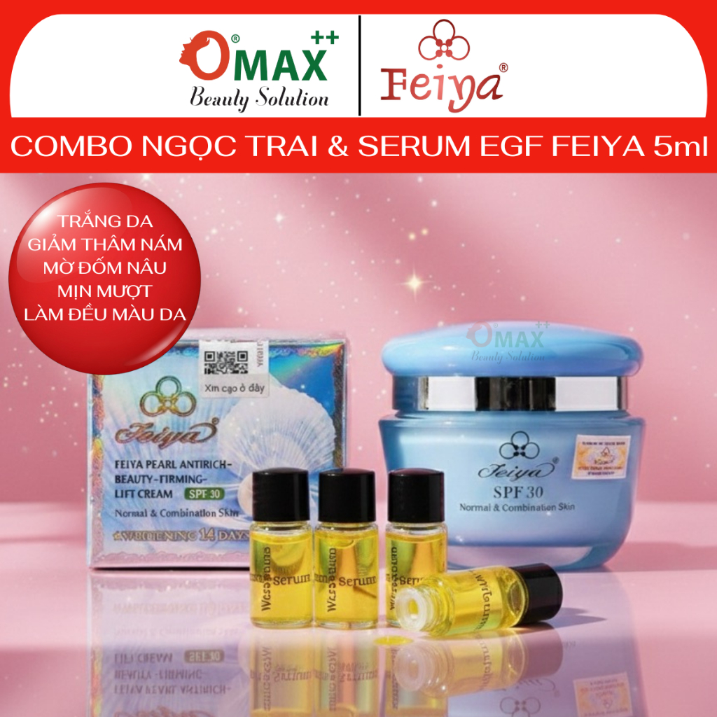 Combo Kem FEIYA Ngọc Trai 50g và SERUM Whitening Feiya 5ml - Trắng Da - Giảm Thâm Nám - Cân Bằng Da