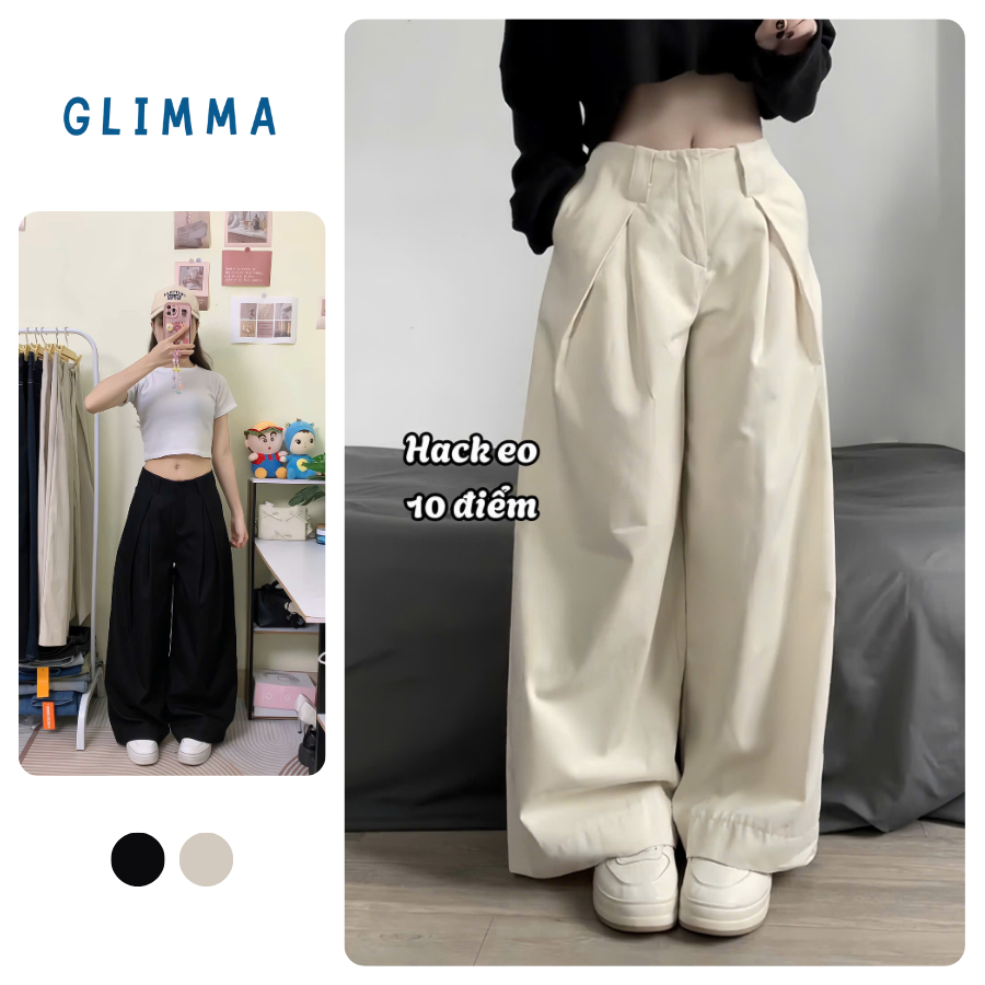 Quần Kaki Cạp Trễ Ống Rộng GLIMMA Phong Cách Hàn Quốc