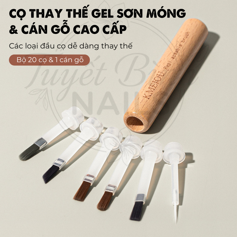 Bộ Cán Gỗ & 20 Cọ Thay Thế Gel Sơn Móng Cao Cấp | Dễ Thay Chuẩn Bền Phụ Kiện Nail