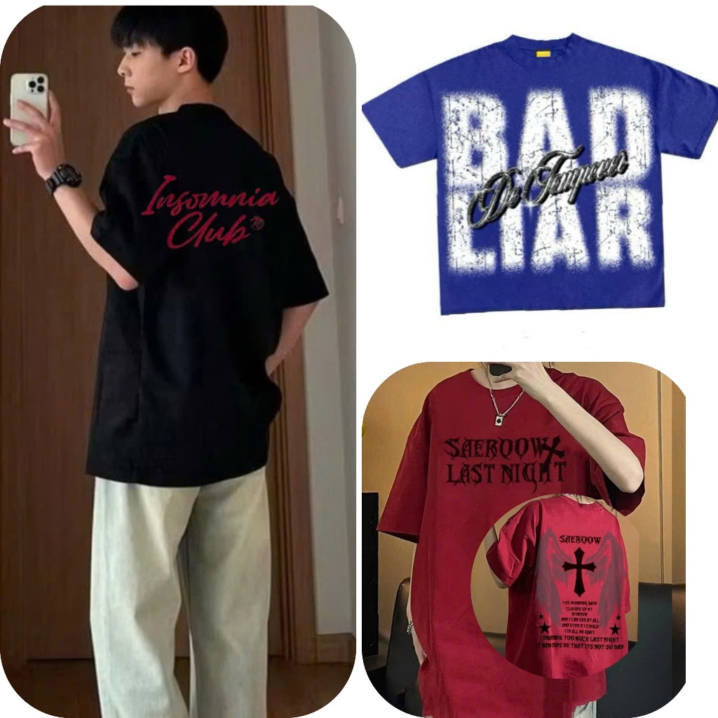 COMBO 3 ÁO THUN NAM " CLUB ĐEN + BAD LIAR XANH + ĐÔI CÁNH ĐỎ " Áo phông nam form rộng , cổ tròn