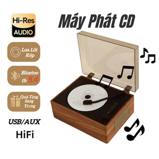 Máy Nghe CD Di Động - Kết Nối Bluetooth, Thiết Kế Phong Cổ, Phát Đĩa Than & Tặng Phẩm Sang Trọng