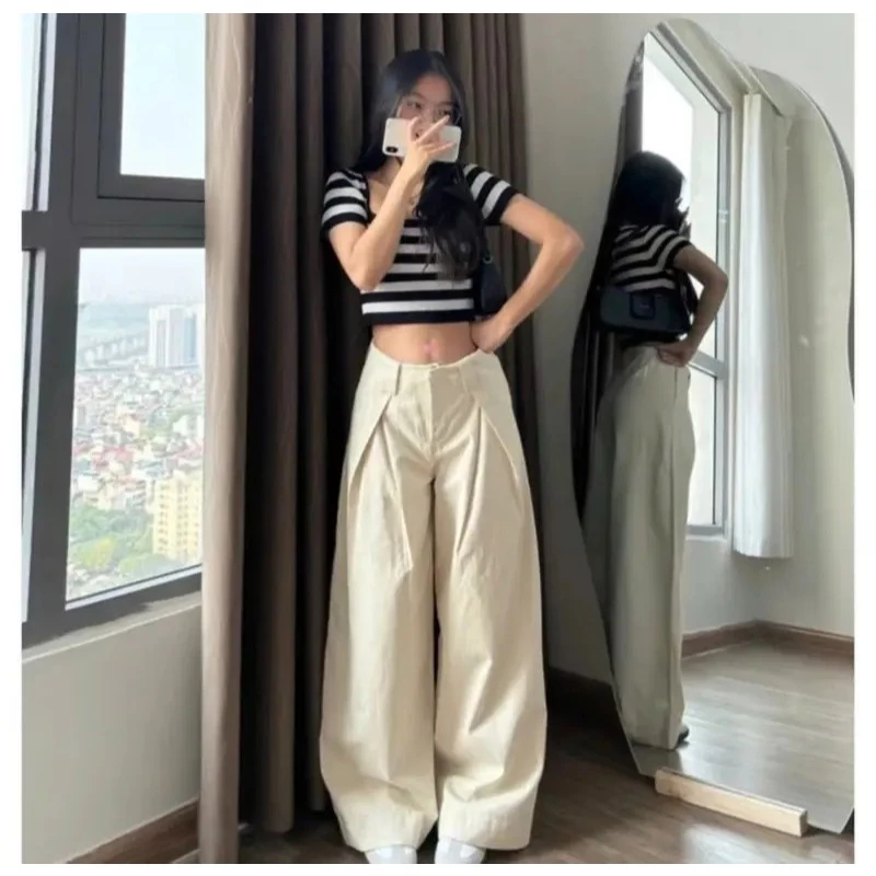 Quần Kaki Cạp Trễ Ống Rộng GLIMMA Phong Cách Hàn Quốc | BigBuy360 - bigbuy360.vn
