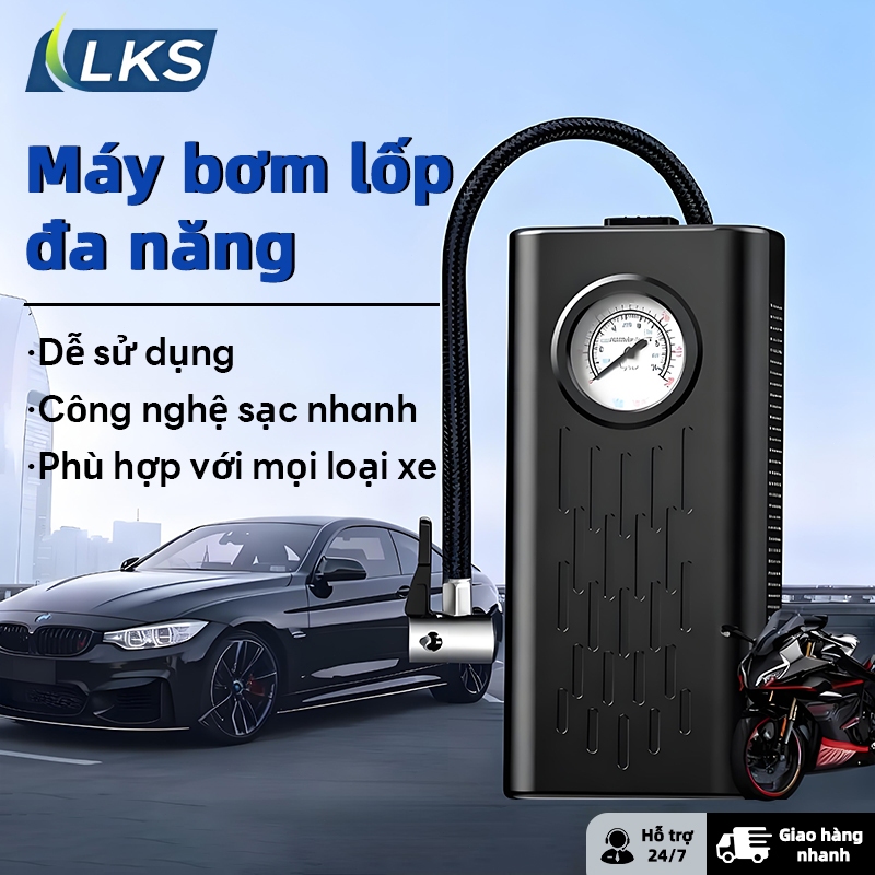 Máy Bơm Lốp LKS Turbo Kép, Motor Đức - Bơm Ô Tô, Xe Máy Nhanh,Sạc Nhanh Type-C, Nhỏ Gọn,Tự Động Ngắt