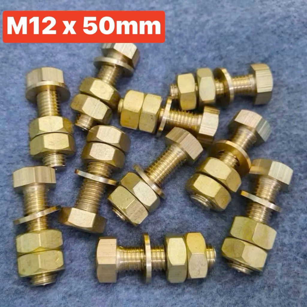 Ốc đồng M12 x 50 (bu long + 2ecu+ longden phẳng ) (giá 1 con)