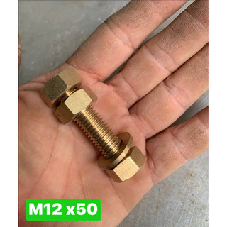 Ốc đồng M12 x 50 (bu long + 2ecu+ longden phẳng ) (giá 1 con)