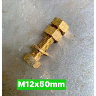 Ốc đồng M12 x 50 (bu long + 2ecu+ longden phẳng ) (giá 1 con)