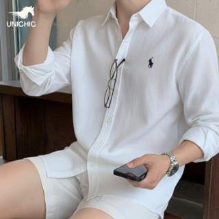  Áo Sơ Mi Nam Tay Dài Màu Trắng Thêu Ngựa Mã Đáo Thành Công Vải LINEN & OXFORD Premium Thấm Hút Cực Tốt SMMDTC333 Unichic 