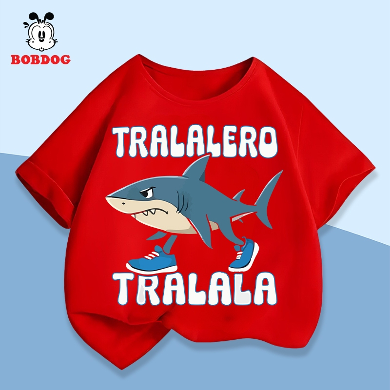 Áo thun bé trai BOBDOG chất liệu cotton in hình tralalero tralala cho bé