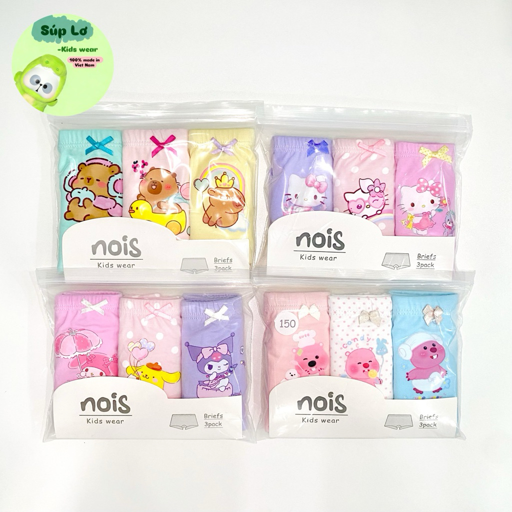 (HOẠT HÌNH A) Set 3 QUẦN CHIP ĐÙI NOIS bé gái, hàng Việt Nam sản xuất với 100% Cotton 4 chiều