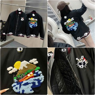  Áo Khoác Nam Trần Bông Lờ Vê Thêu Xù Hình Núi Lửa Siêu Ngầu - Khoác Bomber Nam Eo Vì Thêu Logo Cao Cấp 