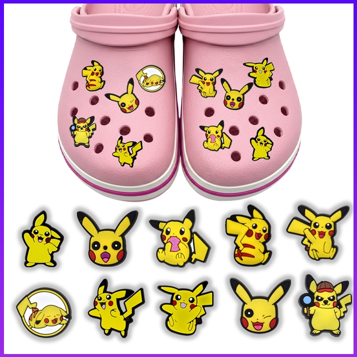 Sticker Pikachu gắn dép siêu dễ thương, bộ 10 cái sticker cao su cao cấp