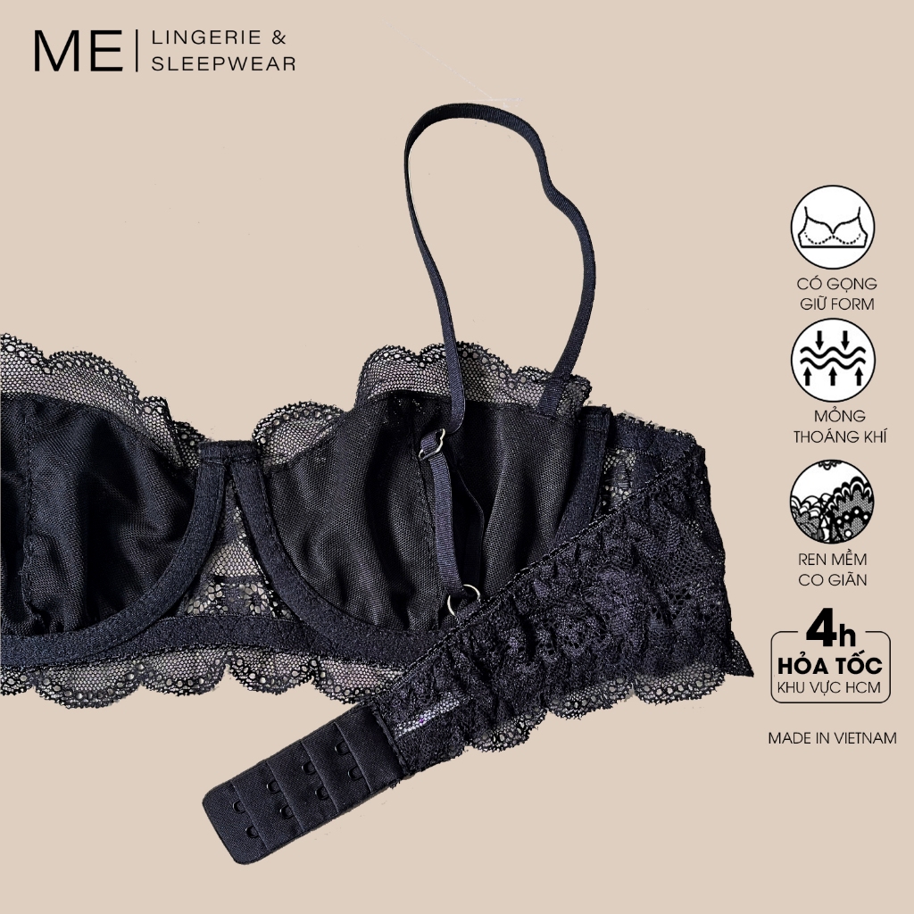 Áo lót ren cup ngang nửa quả có gọng không có mút sẵn kiểu trẻ trung màu trắng đen đỏ nu Me Melingerie thiết kế Việt Nam | BigBuy360 - bigbuy360.vn