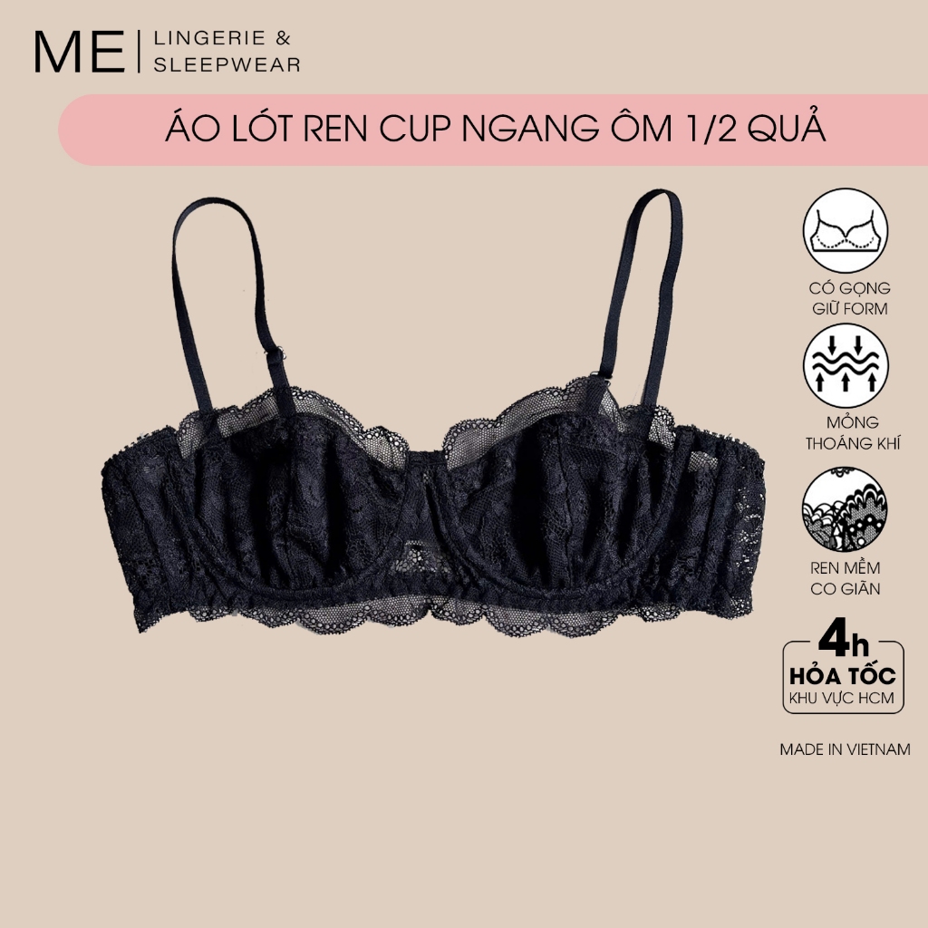 Áo lót ren cup ngang nửa quả có gọng không có mút sẵn kiểu trẻ trung màu trắng đen đỏ nu Me Melingerie thiết kế Việt Nam | BigBuy360 - bigbuy360.vn