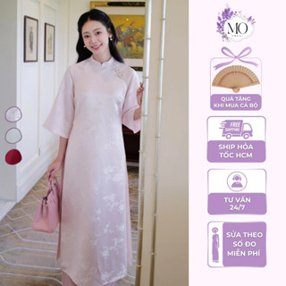  Áo dài cách tân nữ Mai Chi cổ cao dáng suông tay lỡ gấm dệt đính charm dự tiệc chụp Tết – Áo dài MƠ 