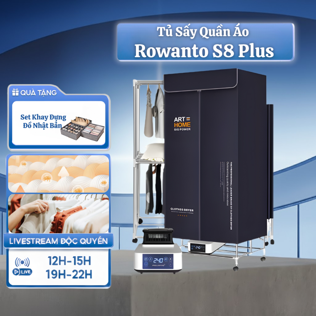 [Công nghệ hương thơm 2025 ] Tủ sấy quần áo Rowanto, sấy 50kg,bảo vệ vải - hàng chính hãng
