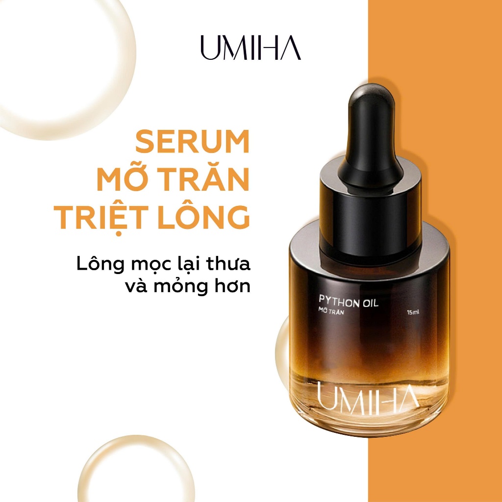 Triệt lông mỡ trăn UMIHA (15ml) - Ức chế mọc lông sau với Mỡ trăn triệt lông sau khi dùng Kem tẩy lô