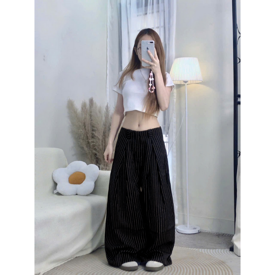 Quần Kẻ Sọc Cạp Trễ, Quần Kẻ Sọc Ống Rộng Basic Phong Cách Hàn Quốc | BigBuy360 - bigbuy360.vn