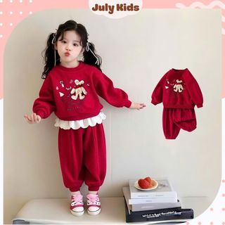  Bộ Quần áo bé gái 9-25kg chất nỉ lót bông đính gấu dễ thương cho trẻ em size nhí - đại mặc Thu đông Tết Noel - BABY540 