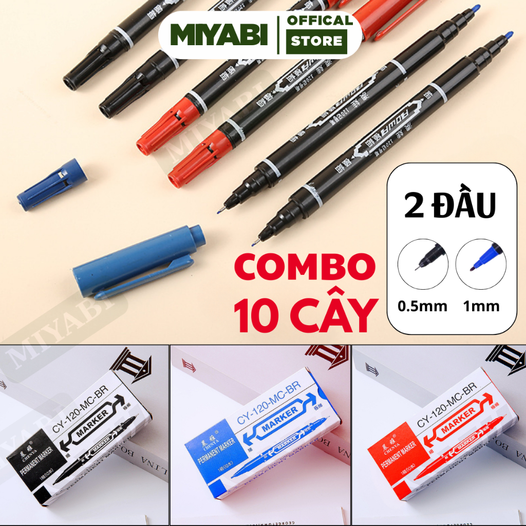 Combo 10 bút lông dầu không xóa được - Bút lông dầu viết đĩa CD Mo120 - bút dạ dầu 2 đầu - MIYABI