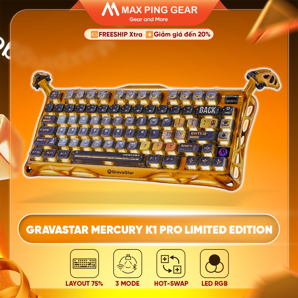[HỎA TỐC] Bàn phím cơ Gravastar Mercury K1 Pro - Limited Edition Battleworn Yellow - Maxpinggear