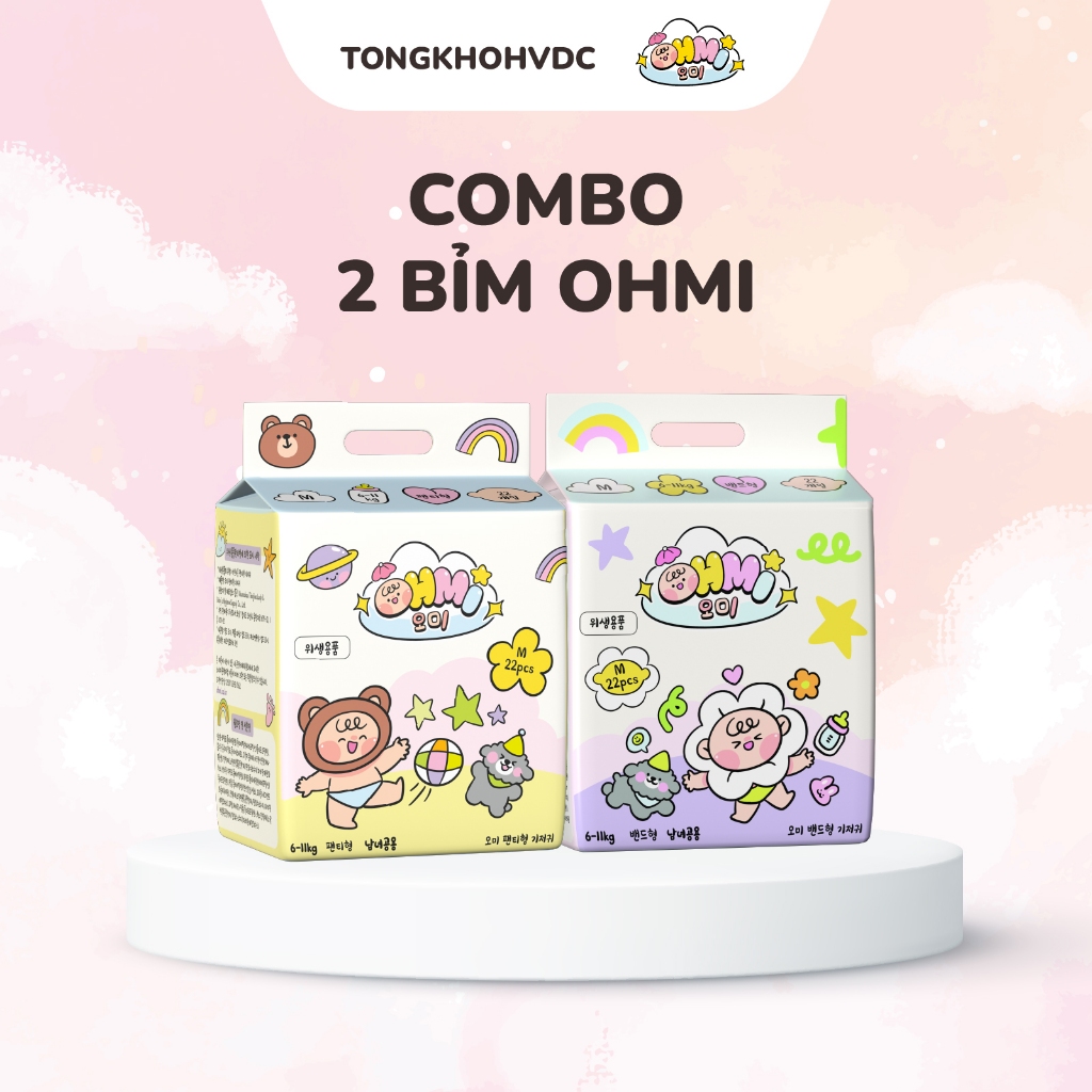 Combo 2 Tã Bỉm OHMI – Bỉm Siêu Mỏng 2.5mm – Dán/Quần Hàn Quốc – Full Size Sơ Sinh