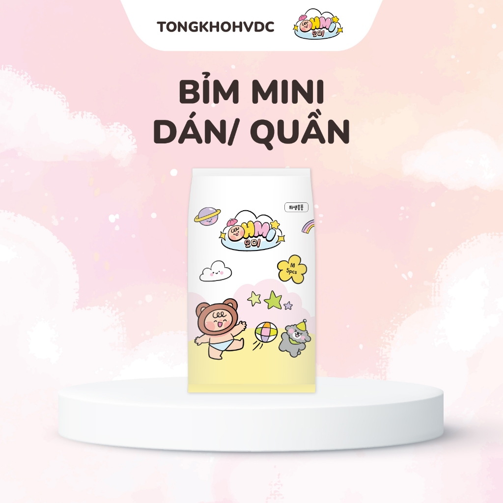 Bỉm OHMI Hàn Quốc Gói Mini 5 Miếng – Bỉm Khô Thoáng 12H – Tã Dán/Quần Đủ Size NB–XXL