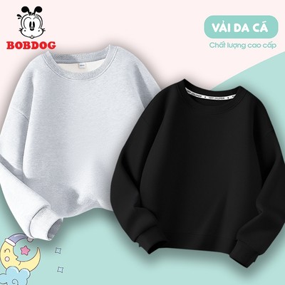 Áo sweater bé trai bé gái BOBDOG, áo dài tay chất da cá mềm mịn ấm áp, áo thun trơn basic dáng suông cho bé