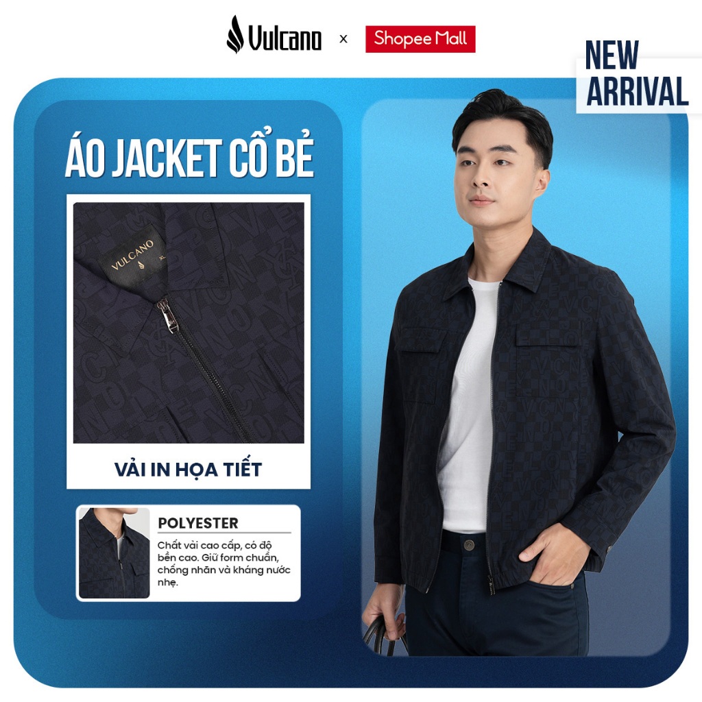 Áo jacket cổ bẻ nam Vulcano công sở; áo khoác hành chính họa tiết mono thời trang cao cấp RT.25.A5
