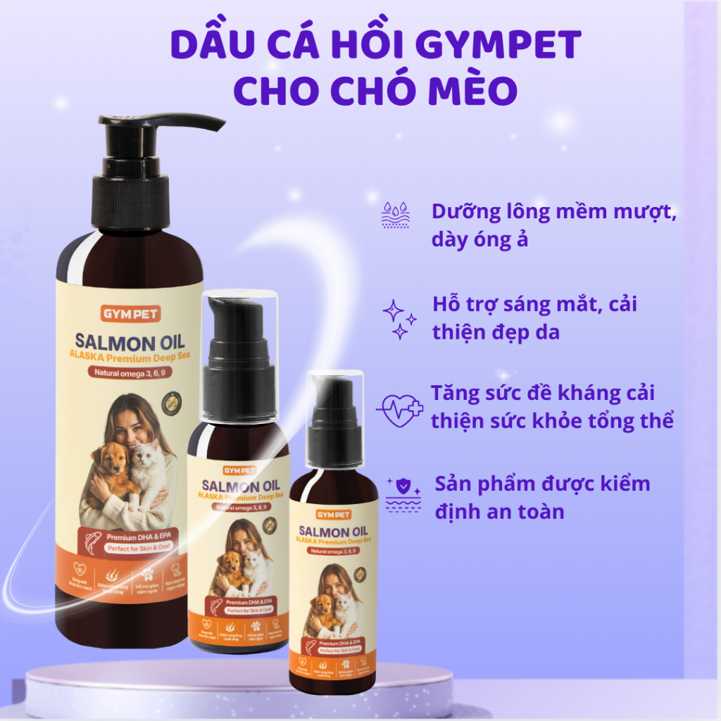 Dầu Cá Hồi Giảm Rụng Lông Cho Chó Mèo GYMPET Bổ Sung Omega 3 Giúp Lông Mềm Mượt Hiệu Quả Nhanh Chóng