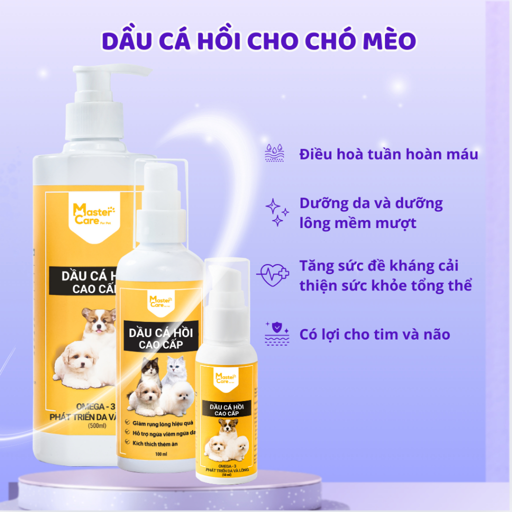 Dầu cá cho mèo, dầu cá hồi omega 3 cho chó mèo MASTERCARE hỗ trợ đẹp da giảm rụng và mượt lông 100ml