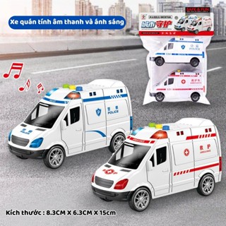 Túi 2 xe cứu thuong chạy pin tự động, có đèn và nhạc cho bé