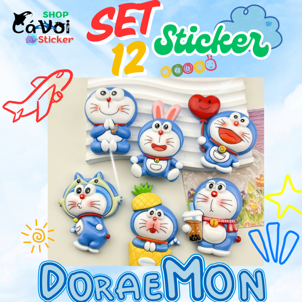 Set 12 Sticker/ Charm gắn dép Doraemon siêu đáng yêu ngộ nghĩnh