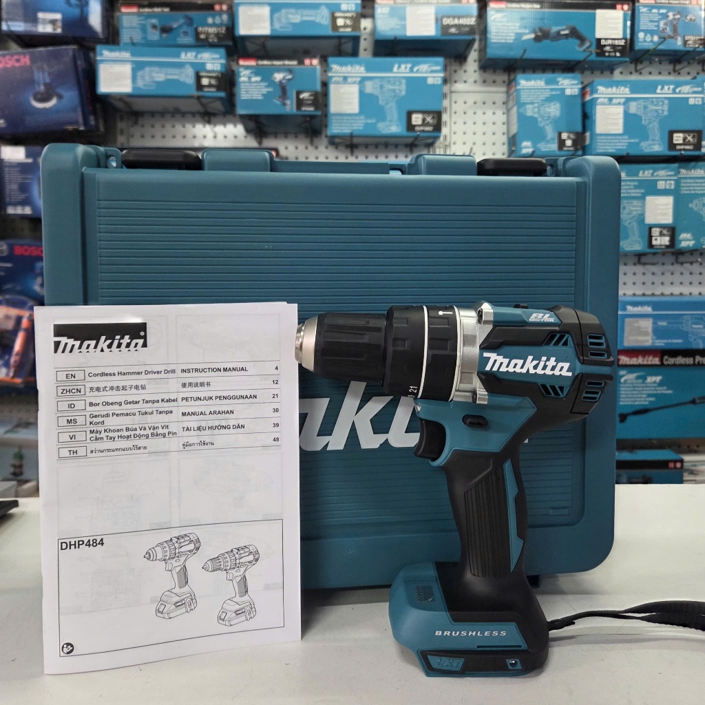 (TẶNG THÙNG NHỰA) MÁY KHOAN BÚA,VẶN VÍT DÙNG PIN 18V MAKITA DHP484Z (CHƯA PIN&SẠC)