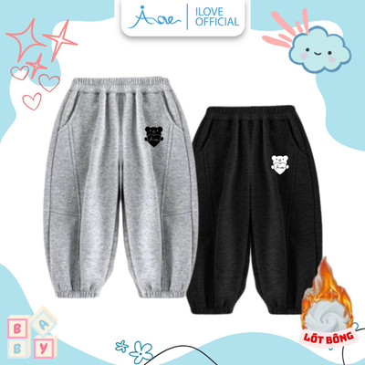 [HÀNG MỚI VỀ] AORE-Quần dài NỈ BÔNG, Quần dài in hình chú Gấu AORE chất nỉ ấm áp dáng bo chun gấu cho bé trai, bé gái