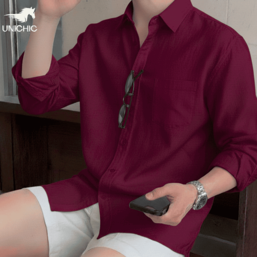 Áo Sơ Mi Nam Đỏ Burgundy Dài Tay Vải Oxford Cao Cấp Thấm Hút Tốt, Chống Nhăn,Tôn Dáng Unichic ASML88
