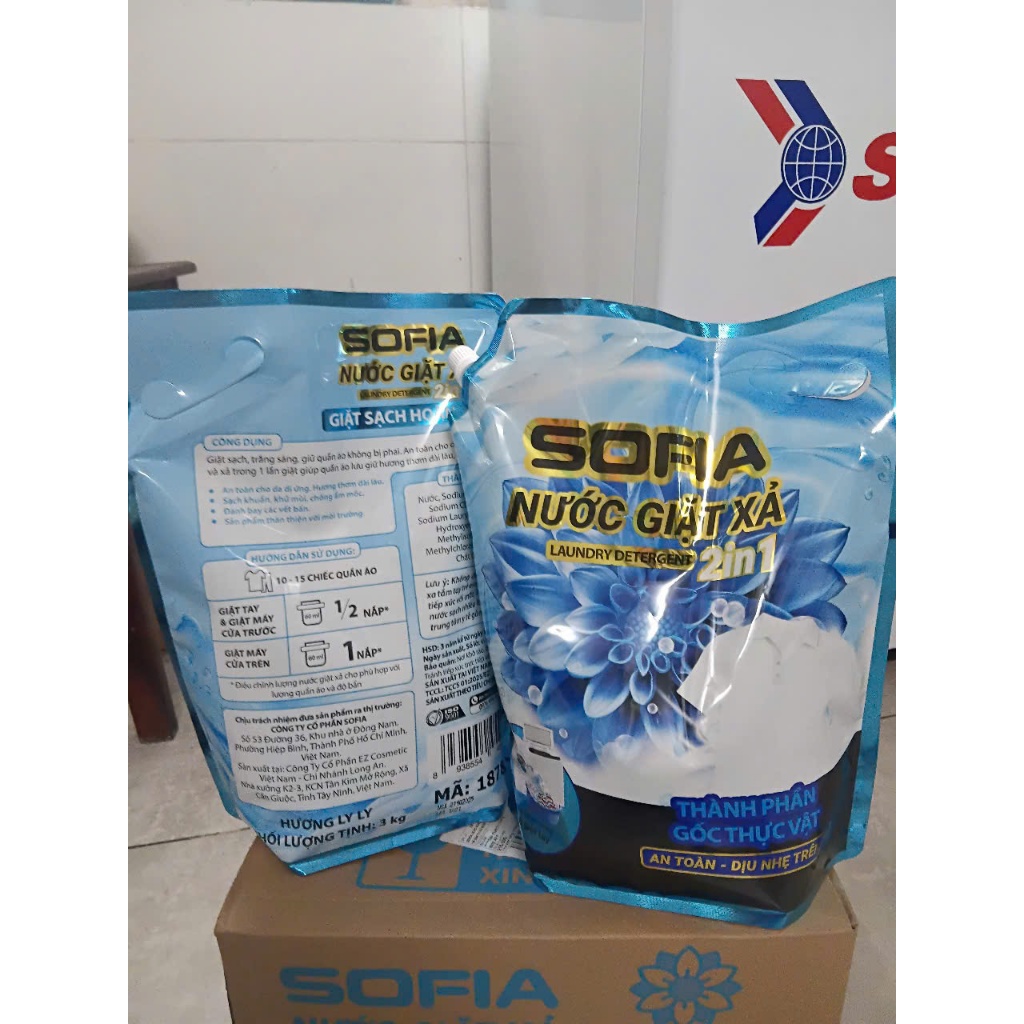 COMBO 2 BỊCH NƯỚC GIẶT XẢ 2IN1 CỦA SOFIA  HƯƠNG LY LY BỊCH 3KG