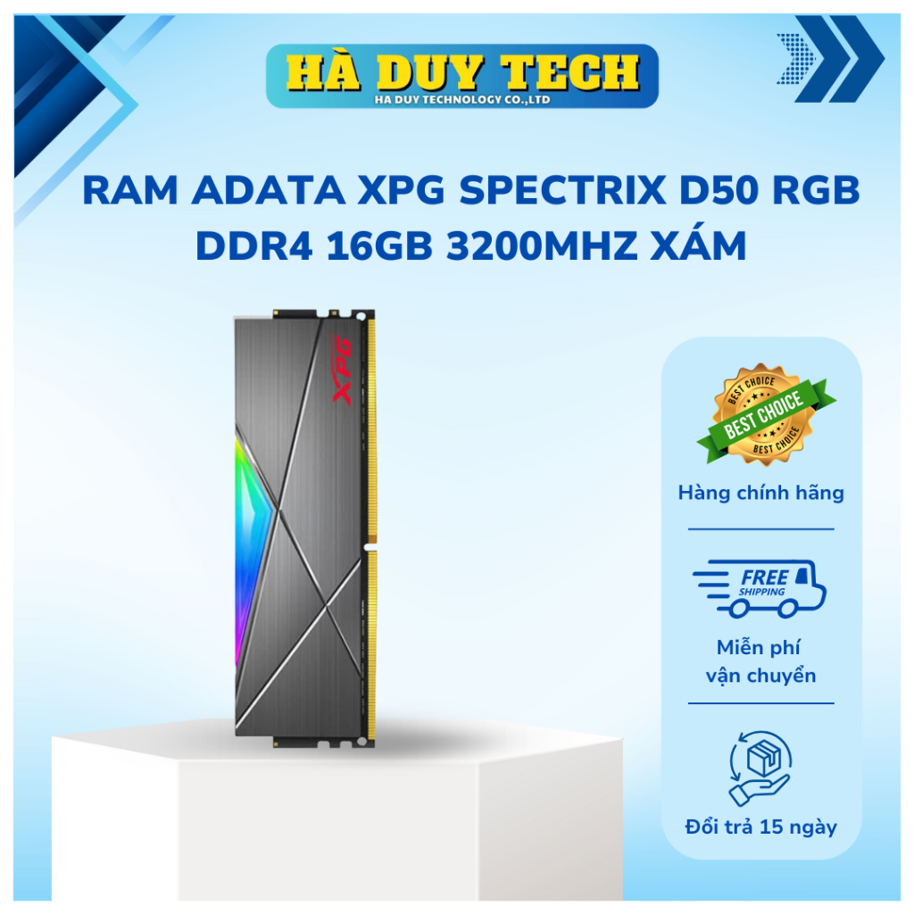 RAM ADATA XPG SPECTRIX D50 RGB DDR4 16GB 3200MHZ XÁM - Chính Hãng - BH 36T - Hà Duy Tech