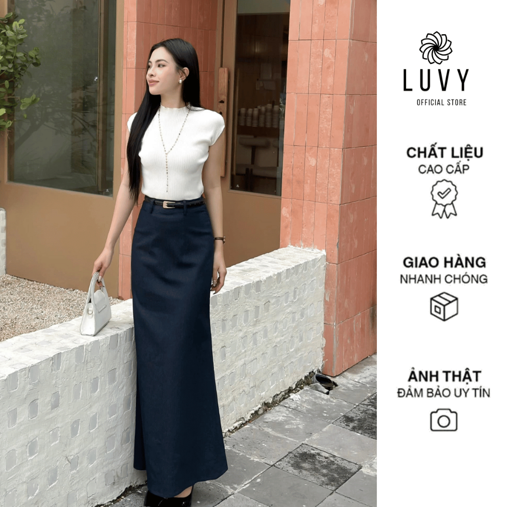 Chân váy Jean dáng đuôi cá nhẹ Luvy  lưng cao tôn dáng | CV080