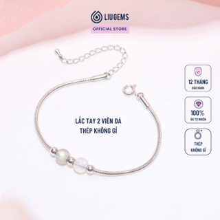  Vòng Tay Thép Không Gỉ 2 Viên Đá Tự Nhiên Liugems Cho Nam Nữ Ý Nghĩa Tích Cực May Mắn VT07 