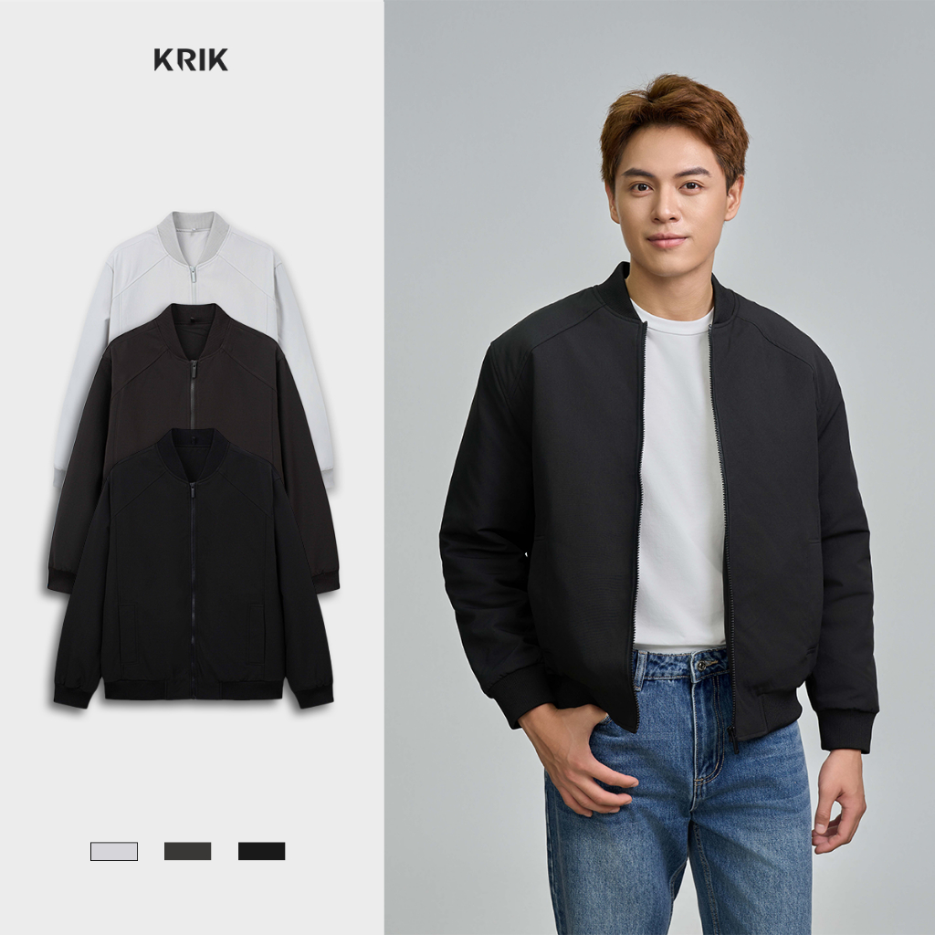 Áo Khoác Gió Nam KRIK Form Bomber Chất Liệu Polyester Thiết Kế Bo Chun Giữ Ấm Tốt AK5186