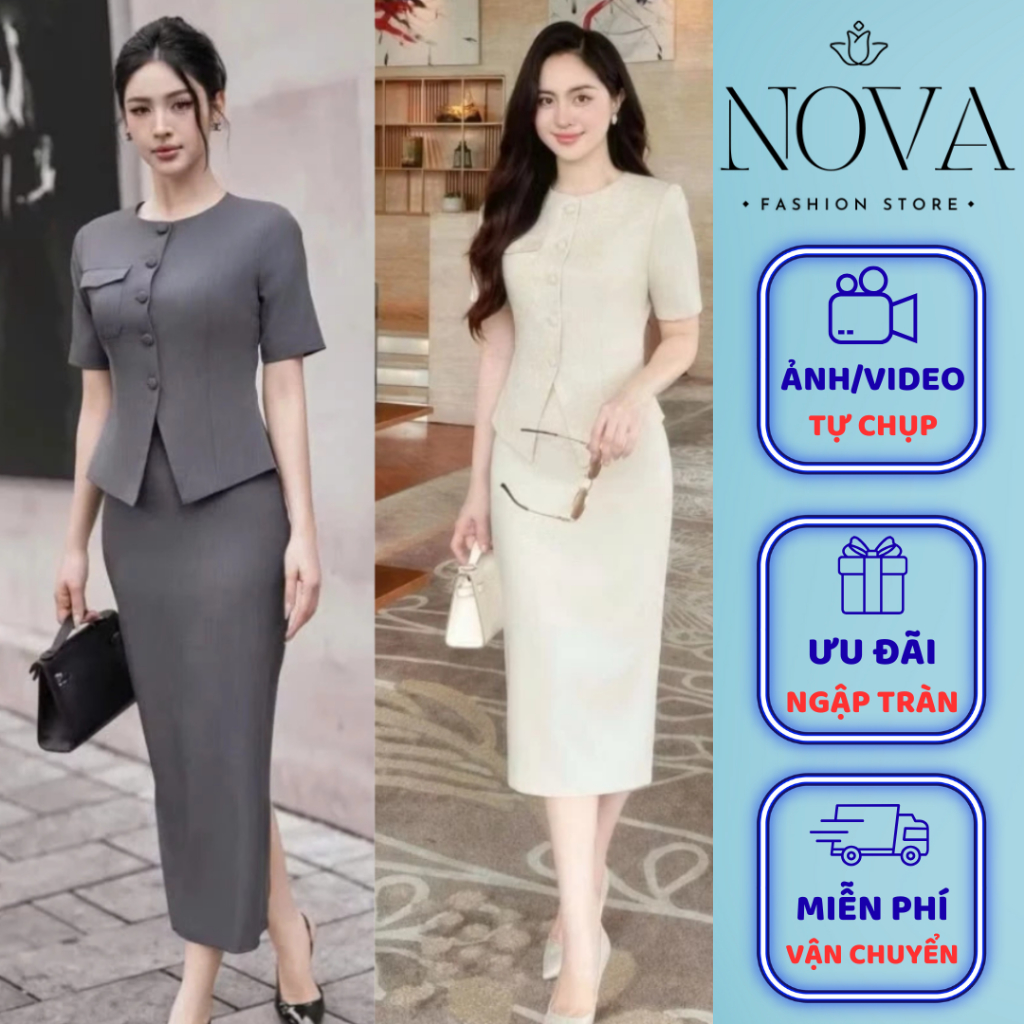 SET BỘ CÔNG SỞ NỮ SANG TRỌNG ÁO VEST TAY NGẮN PHỐI VÁY DÀI NHẸ NHÀNG HIỆN ĐẠI - [VT24246H]