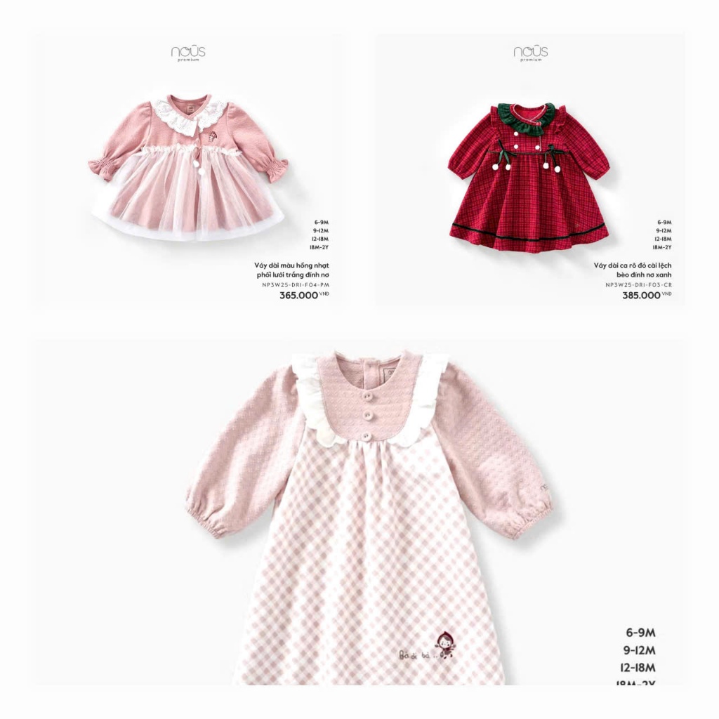 [Nous] (6M-2Y) Noel 2025 Váy dài caro đỏ cài  lệch bèo đính nơ xanh