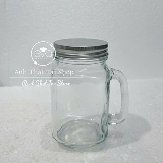 Ly Mason Jar Có Quai 450ml Có Nắp & Nắp Có Lỗ – Ly Đựng Trà Sữa, Cà Phê, Sinh Tố