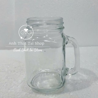 Ly Mason Jar Có Quai 450ml Có Nắp & Nắp Có Lỗ – Ly Đựng Trà Sữa, Cà Phê, Sinh Tố