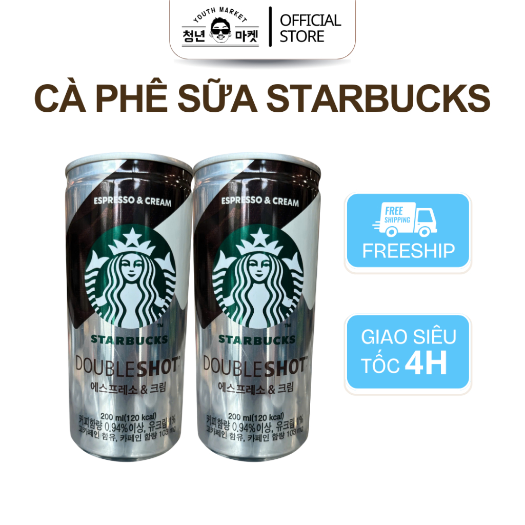Cà Phê Sữa Starbucks Double Shot Espresso And Cream Hàn Quốc 200ml Hương Vị Chuẩn Starbucks