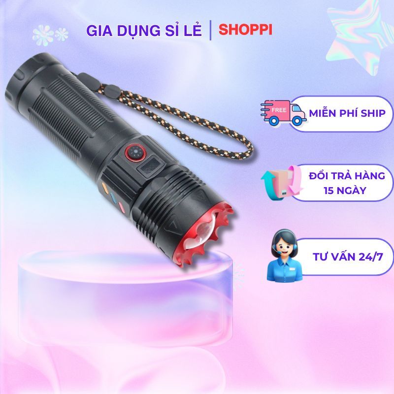Đèn Pin XT-8000 30W Siêu Sáng | Báo % Pin LCD Chiếu Xa 1000m Pin Trâu Shoppi