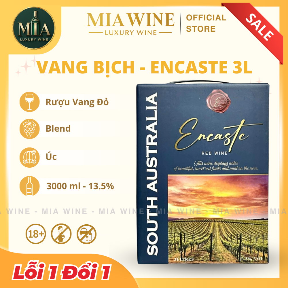 [Chính hãng] - (Bịch 3 lít) Rượu Vang Đỏ Úc Encaste Blend - 13,5% Mia Wine