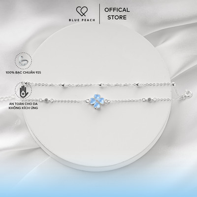 Lắc Tay Bạc 925 Blue Peach LT Cỏ 4 Lá 2 Dây Đá Moonstone LT1034 - Đá xanh Trắng Pastel